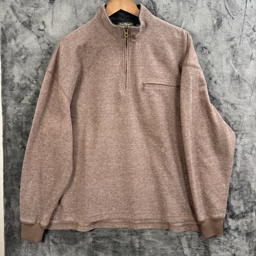Norman Thompson XL Quarter Zip Pullover Sweater Brown Mock Neck Cotton Blend